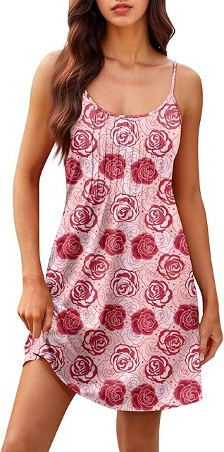 Women'S Nightgowns & Sleepshirts Summer Boho Spaghetti Strap Dresses 2025 Trendy Cute Boatneck Sleeveless Nightshirts
