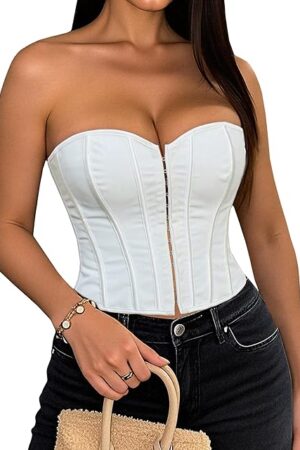 Women's Lace up Boned Overbust Corset Tube Top Strapless Bustier Lingerie Bodyshaper Tops