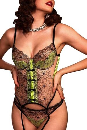 Women's Lingerie Set Sexy Corset Sets with Elegant Floral Lace Trim, Garter Belts Bodysuit Teddy No Stockings