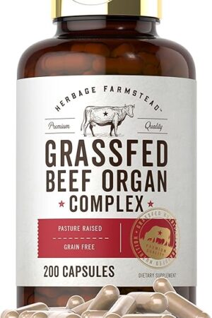 Carlyle Grass Fed Beef Organ Complex | 200 Capsules | Pasture Raised, Grain Free Supplement | with Desiccated Liver, Kidney, Pancreas, Heart, Spleen | Non-GMO, Gluten Free | by Herbage Farmstead