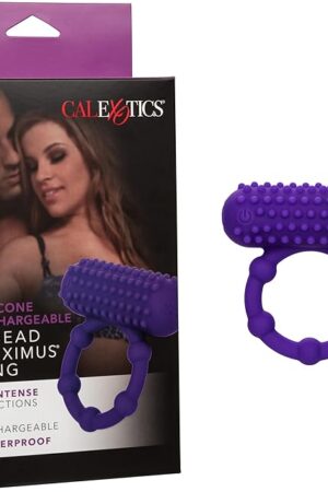 CalExotics Silicone Rechargeable 5 Bead Maximus Ring  Rechargeable Beaded Pleasure Ring  Waterproof Massager Sex Toy for Couples  Purple