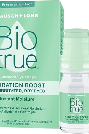 Biotrue Hydration Boost Eye Drops for Irritated and Dry Eyes from Bausch + Lomb, Preservative Free, Contact Lens Friendly, 033 FL OZ (10 mL), Pack of 2