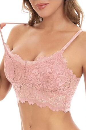 Lace Bralette for Women Sexy V Neck Camisole Lingerie Spaghetti Strap Light Support Tank Top Seamless Lace Top