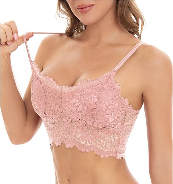 Lace Bralette for Women Sexy V Neck Camisole Lingerie Spaghetti Strap Light Support Tank Top Seamless Lace Top
