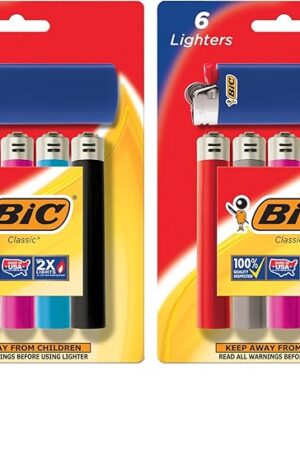 BIC Classic Lighters, Pocket Style, Lighter for Candles, Assorted Colors (Packaging May Vary), 12 Count Pack of Lighters