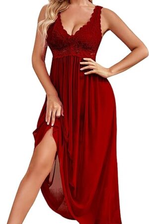 Women Lingerie Lace Babydoll Nightdress Mesh Chemise V Neck Sleepwear
