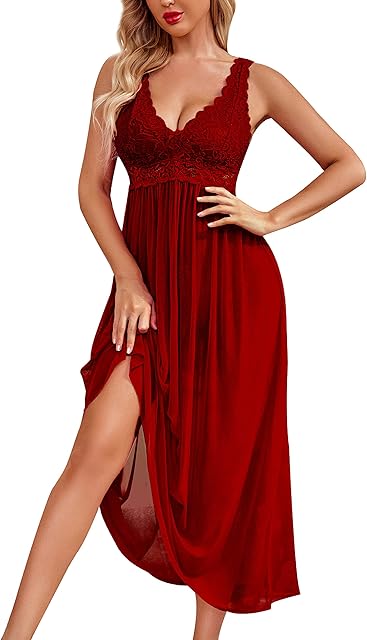 Women Lingerie Lace Babydoll Nightdress Mesh Chemise V Neck Sleepwear