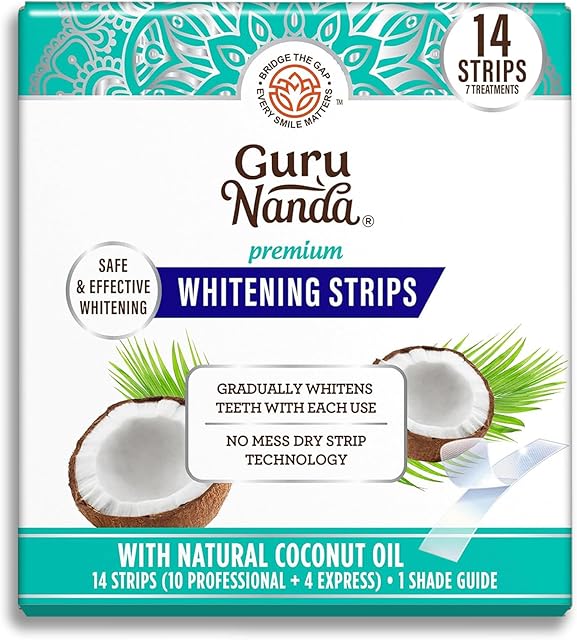 GuruNanda Teeth Whitening Strips - 7-Day Treatment with Non-Slip, Dry Strip Technology - Whitening Designed with Care for a Brighter Smile