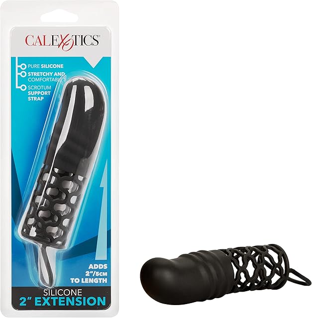 CalExotics Silicone 2 Inch Extension, Male Penis Sleeve Extender with Support Ring - Black SE-1629-05-2