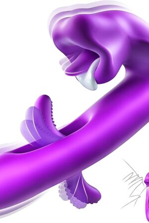 FOBONO Vibrator Adult Sex Toys for Women, 3 in 1 Tongue Thrusting Vibrators Dildo Rose Sex Toy with 7 Kissing and Flapping Modes, 10 Vibrating G Spot Vibrator Dildos for Women Couples Sex Toys