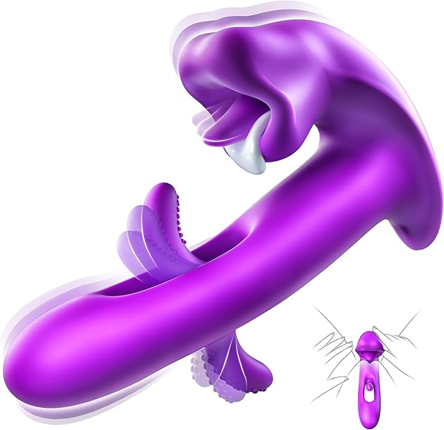 FOBONO Vibrator Adult Sex Toys for Women, 3 in 1 Tongue Thrusting Vibrators Dildo Rose Sex Toy with 7 Kissing and Flapping Modes, 10 Vibrating G Spot Vibrator Dildos for Women Couples Sex Toys