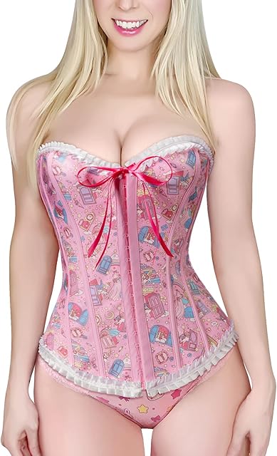 Women's Lace Up Boned Overbust Corset Bustier Bodyshaper Top - Unicorn Dreams Pattern