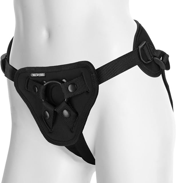 Doc Johnson Vac-U-Lock - Supreme Harness with Vibrating Plug and Wireless Remote - Compatible with All Vac-U-Lock Dildos - Accommodates Up-to 69" Waist - Black