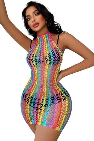 Women's Lingerie Sexy Fishnet Minin Dress Glow in the Dark Lingerie DIY Babydoll Halter Chemise Valentine's Day