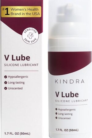 Kindra V Lube Silicone Base Personal Lubricant - Long-Lasting Lubrication, Non-Greasy, pH Friendly, Latex Safe, Flavorless, Glycerin-Free, Water-Friendly, Vaginal & Anal Use - 1.7 fl oz
