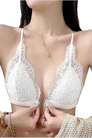 Lace Bralette Lingerie Front Close Sexy Spaghetti Straps Triangle Bra for Women Thin Wireless Soft Cups Everyday Bras