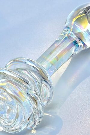Glass Anal Plug Colorful Butt Plug Prostate Massager with Rose Round Base, Long Neck and Gradual Head Fetish Bum Plug Anal Dilator Masturbation Sex Toy for Men Women 5.35 x 1.37 inch TJIJP