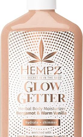 Hempz Glow Getter Body Lotion, Hydrating Moisturizer with Shimmer, 17 oz