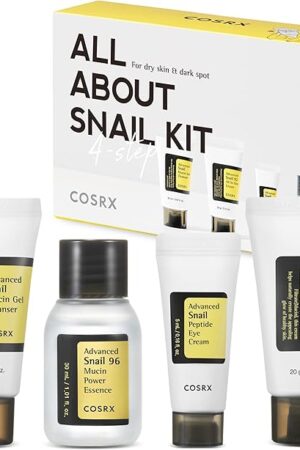 COSRX All About Snail Mucin Korean Skin Care Set, Mini Travel Essentials, Travel Size Gift Set with Snail Mucin Face Wash, Serum, Moisturizer & Eye Cream, Rejuvenating Kit