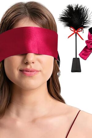 Feather Tickler & Blindfold Kit, BDSM Kit with 16 Inch Sex Whips Spanking Paddle Feather Ticklers Teasers 59-Inch Blindfold Satin Mask, Adult Sex Toys Sex Things for Couples Kinky