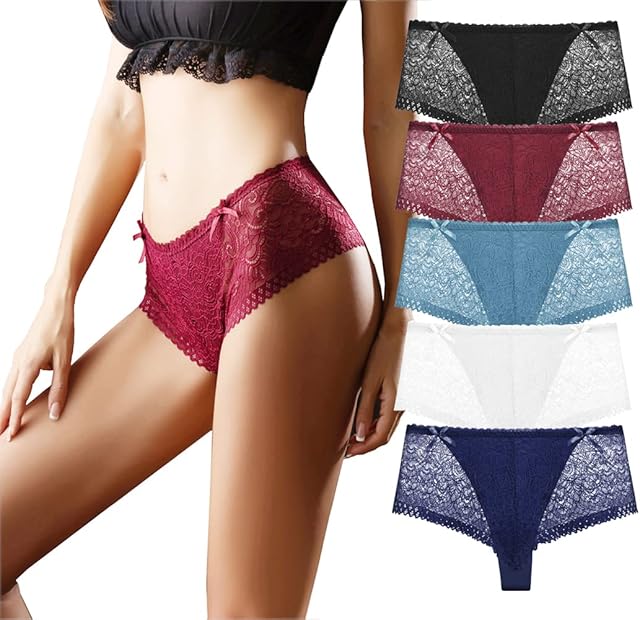 Women's Panties Sexy Bikini Briefs Lace Knickers Hipster Lingerie Underwear (5 Pack)