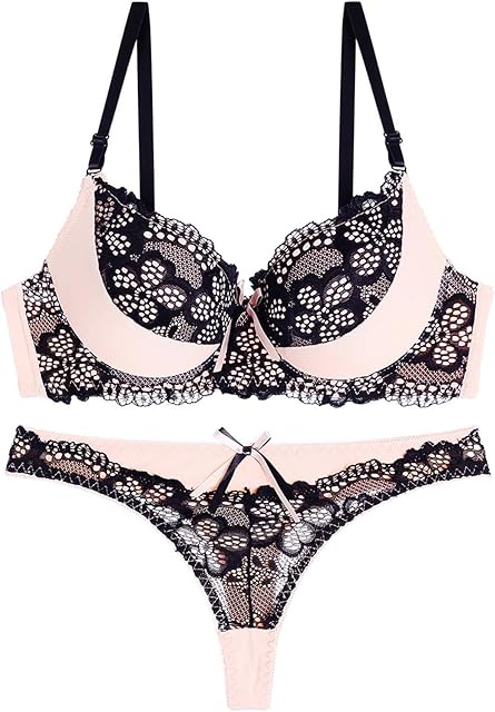 Women's Exotic Lingerie Sets Floral Mesh Lace Full Cover Underwire Push Up Bra and Panty Set 2 Piece Lingerie Set
