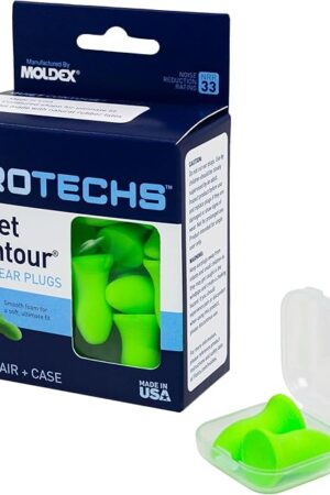Flents Protechs Foam Ear Plugs, 10 Pair with case Sleeping, Snoring, Loud Noise, Traveling, Concerts, Construction, Studying, Work, Shooting, NRR 33, Noise Cancelling, Green, Made in the USA