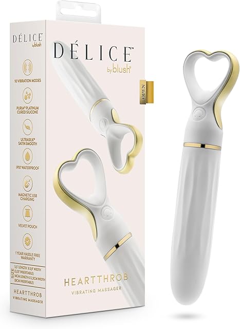 Blush Novelties - Blush Delice - Heartthrob Silicone Bullet Vibrator Heart-Shaped Handle-10 Vibration Modes with Tapered Tip for Clitoral Stimulation-Splashproof & USB Rechargeable Toy 0 White Bouquet