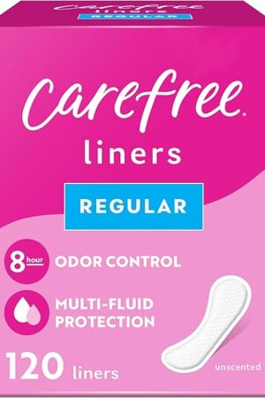 Carefree Panty Liners for Women, Regular, Unwrapped, Unscented, 120ct | Pantiliners, Carefree Liners, Daily Liners for Women, Light Periods and Leaks, 8-Hour Odor Control | 120ct (Packaging May Vary)
