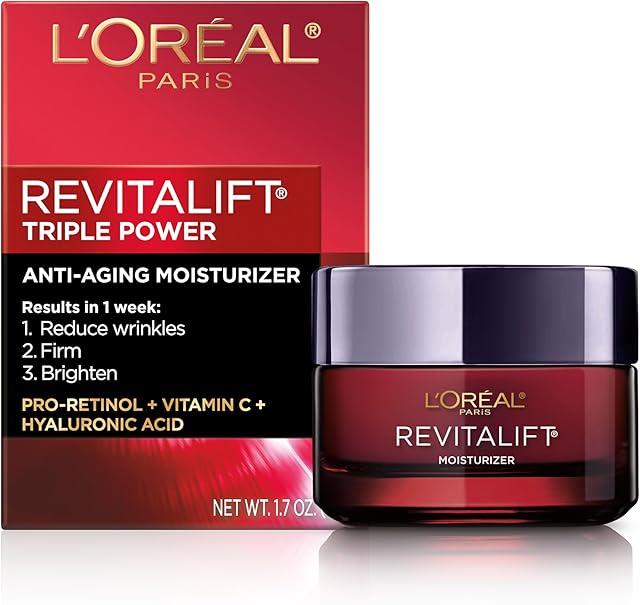 L'Oreal Paris Revitalift Triple Power Anti-Aging Face Moisturizer, Pro Retinol, Hyaluronic Acid & Vitamin C to Reduce Wrinkles, Firm & Brighten Skin, 17 Oz