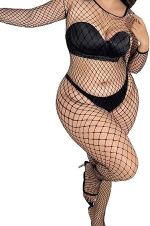 Women's Sexy Mesh BodyStocking Fishnet Lingerie Rhinestone Jumpsuit Lingerie Tights Bodycon Plus Size Bodysuits