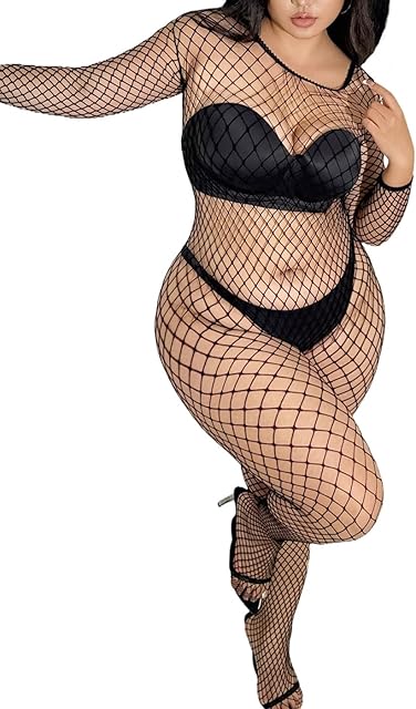 Women's Sexy Mesh BodyStocking Fishnet Lingerie Rhinestone Jumpsuit Lingerie Tights Bodycon Plus Size Bodysuits