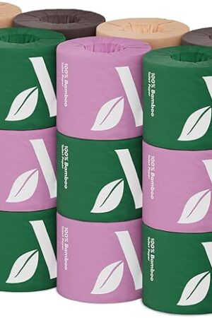 Amazon Aware 100% Bamboo 3-Ply Toilet Paper, Unscented, 24 Rolls, FSC Certified, 350 Sheets, 8400 Count, Pack of 24, Plastic-Free