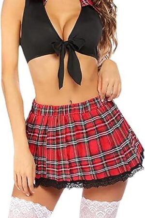Halloween Lingerie for Women Maid Schoolgirl Nurse Cat Bunny Sants Date Night Sexy Slutty Lingerie Skirt Set for Play