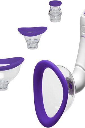 Doc Johnson Bloom - Intimate Body Pump - Automatic - Vibrating - Rechargeable - 4-in-1 Interchangable Set - Heightens Sensitvity, Purple/White