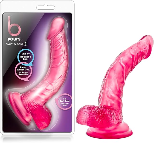 Blush 8.53 Curved Realistic Dildo - B Yours Sweet n' Hard 7-1.5" Thick Flexible Shaft for G-Spot & P-Spot Stimulation | Strap-On & Suction Cup Base | Adult Sex Toy for Women Men Couples - Clear Pink