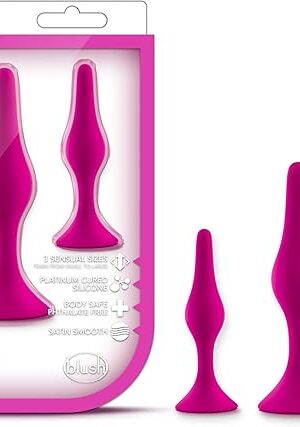 Blush Luxe Silicone Butt Plug Kit - Anal Training Set for Beginners Advanced Users - Soft, Tapered Heads - Satin Smooth - Suction Cup Base - Pleasurable Sex Toys for Women, Men & Couples - (Pink)