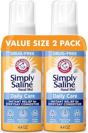 Arm & Hammer Simply Saline Daily Care Nasal Mist 44oz, Saline Nasal Spray, Drug-Free, 2-Pack