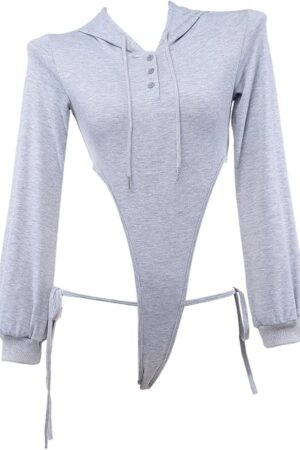 Women Sexy One Piece Lingerie Outfit Teddy Long Sleeve Bodysuit Bodycon Leotard Hoodie High Cut Out Onesie Pajamas