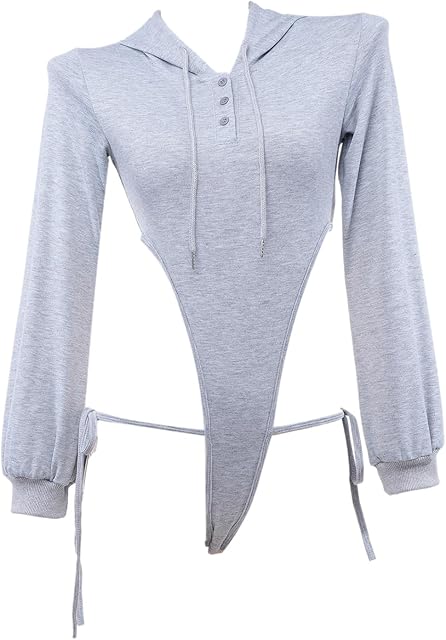 Women Sexy One Piece Lingerie Outfit Teddy Long Sleeve Bodysuit Bodycon Leotard Hoodie High Cut Out Onesie Pajamas