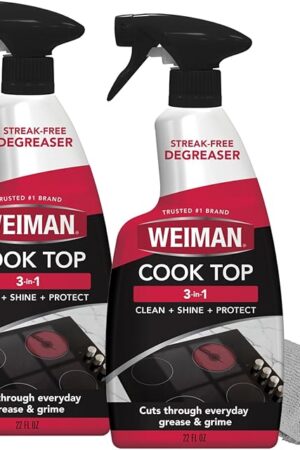 Weiman Cooktop and Stovetop Daily Cleaner Spray, Streak-Free, Non-Abrasive - 2 Pack, 22 oz with Micro Fiber Buffing Towel Included