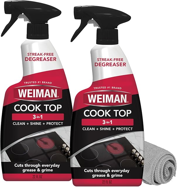 Weiman Cooktop and Stovetop Daily Cleaner Spray, Streak-Free, Non-Abrasive - 2 Pack, 22 oz with Micro Fiber Buffing Towel Included