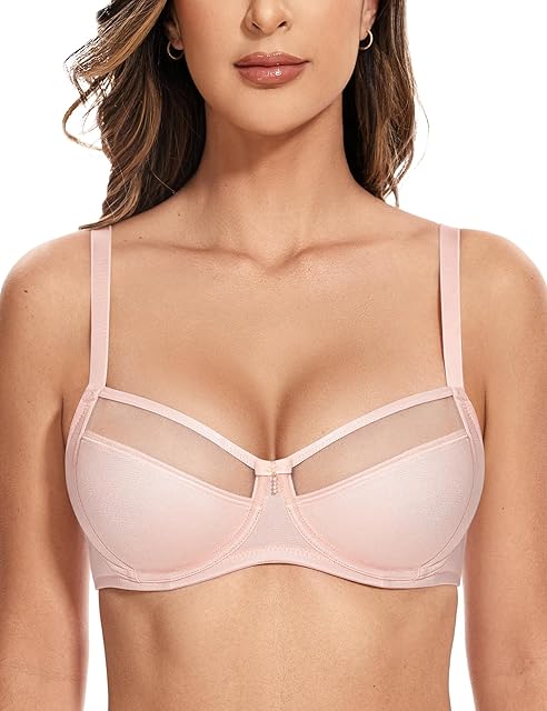 Women's Sheer Lace Bra Underwire Unlined 3/4 Cup See Through Bras Sexy Supportive