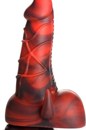 Horned Dragon Silicone Dildo for Men, Women & Couples. Firm and Flexible, Strong Suction Base, Fantasy Dildo, Unique Texture. Premium Phthalate-Free & Body-Safe Silicone. 1 Piece, Red