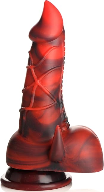 Horned Dragon Silicone Dildo for Men, Women & Couples. Firm and Flexible, Strong Suction Base, Fantasy Dildo, Unique Texture. Premium Phthalate-Free & Body-Safe Silicone. 1 Piece, Red