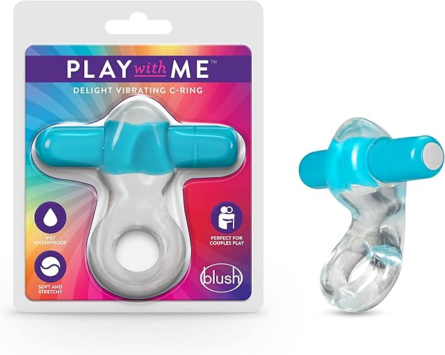 Blush Novelties Play with Delight Vibrating C Ring - Cuddles Clitoris for Pleasure - Soft and Cushiony - Stretchy Fits All Penises - IPX7 Waterproof - Sexual Enhancer for Couples Men