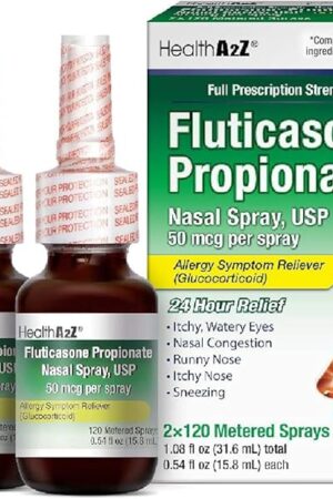 HealthA2Z? Fluticasone Propionate Nasal Sprays | Allery Relief Spray | Runny Nose | Nasal Congestion | Sneezing | Itchy Watery Eyes | 24 Hour Allergy Relief | (2 Packs)