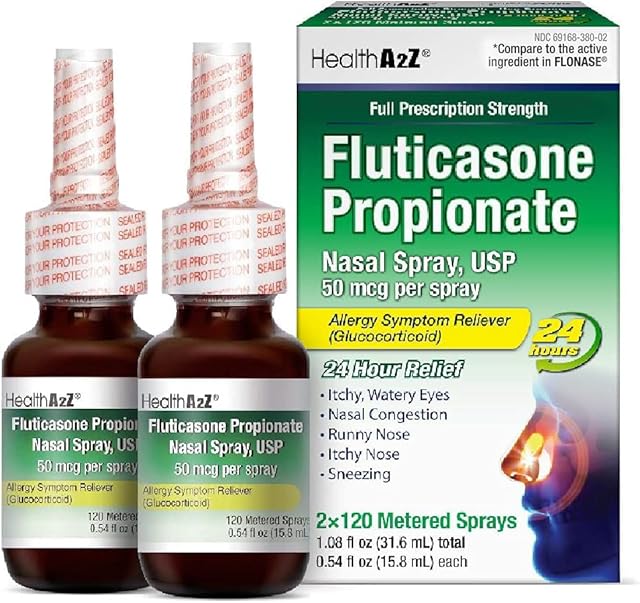HealthA2Z? Fluticasone Propionate Nasal Sprays | Allery Relief Spray | Runny Nose | Nasal Congestion | Sneezing | Itchy Watery Eyes | 24 Hour Allergy Relief | (2 Packs)