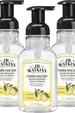 JR Watkins Foaming Hand Soap with Pump Dispenser, Moisturizing Foam Hand Wash, All Natural, Alcohol-Free, Cruelty-Free, USA Made, Lemon, 9 fl oz, 3 Pack