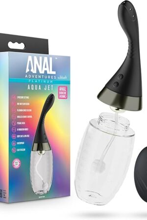 Blush Anal Adventures?Aqua Jet 1125 Inch Vibrating Anal Douche Cleaner?Silicone Enema with 3-Speed Jet Pressure System?10 Vibration Modes & One-Way Flow Design?Adult Sex Toy for Men & Women?in Black
